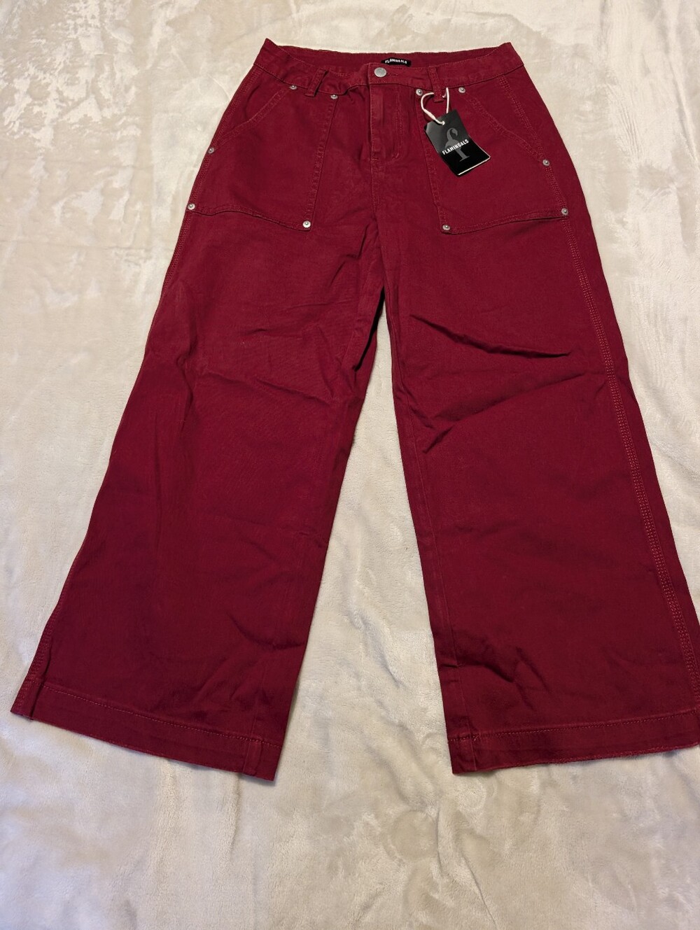 Flamingals Flap Pocket Mid Waist Wide Leg Crop Pants NWT Medium - Picture 3 of 7